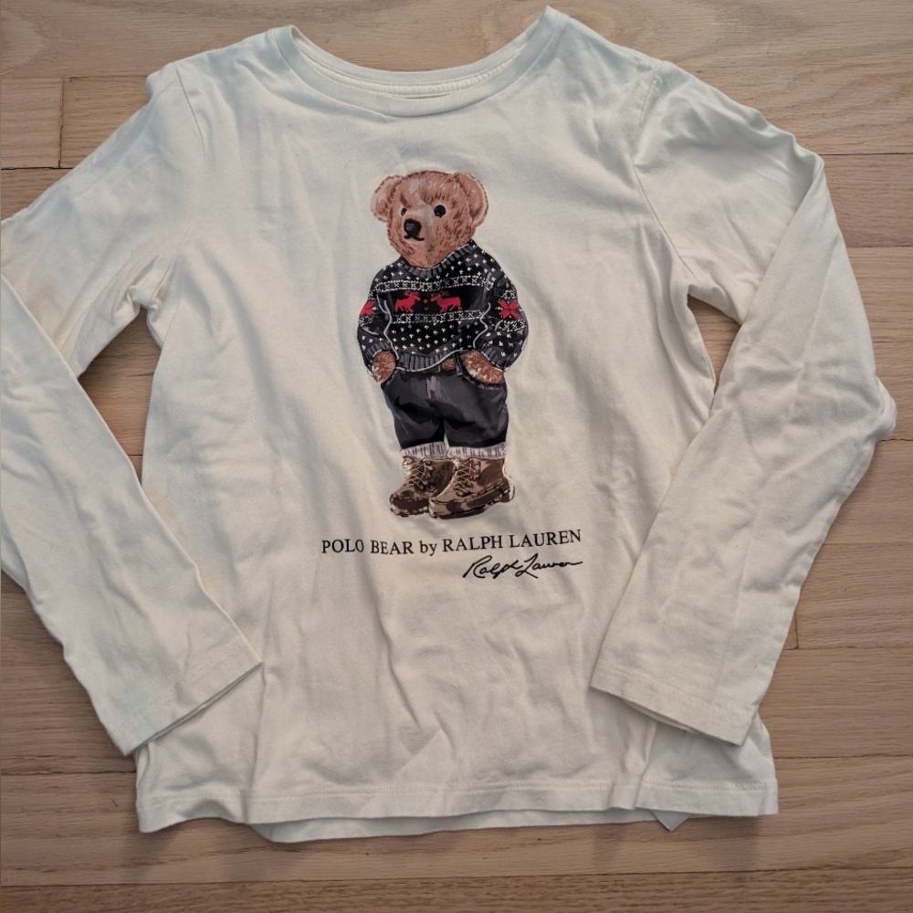 Polo by Ralph Lauren Kids White Long Sleeve Tee with Bear Design